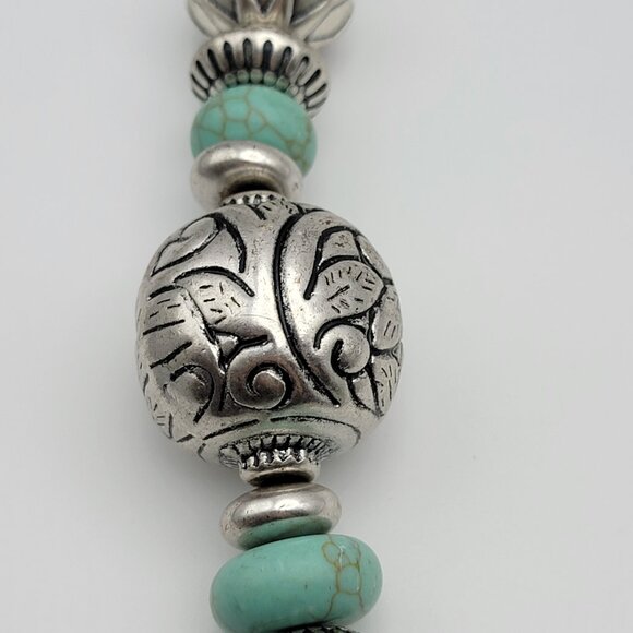 Chico's Silver And Blue Beaded Necklace Chunky Runway Statement 44 Inch Adj. - Picture 2 of 9